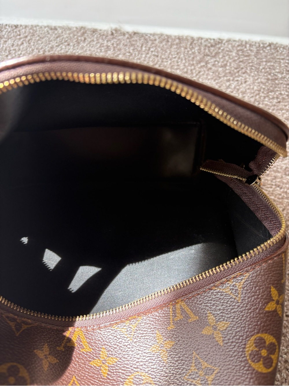 Monogram Pattern Brown Canvas Backpack with Matching Pouch - Picture 6 of 9